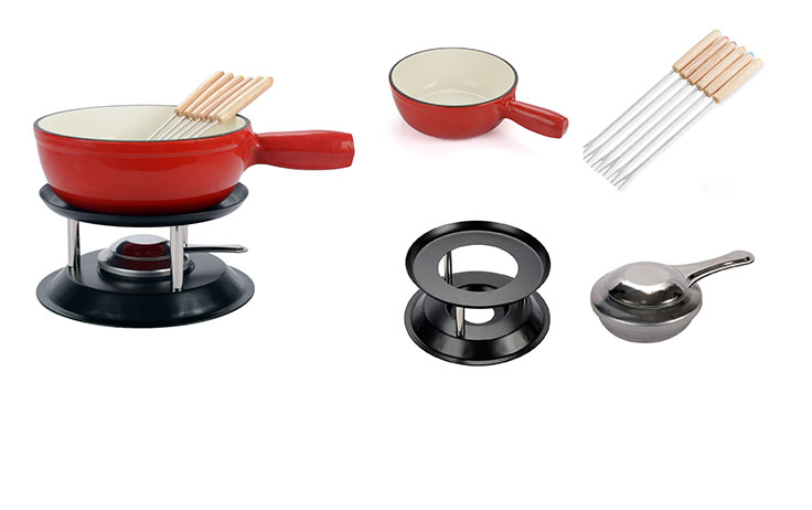 Zestaw emaliowanych garnk&oacute;w do fondue