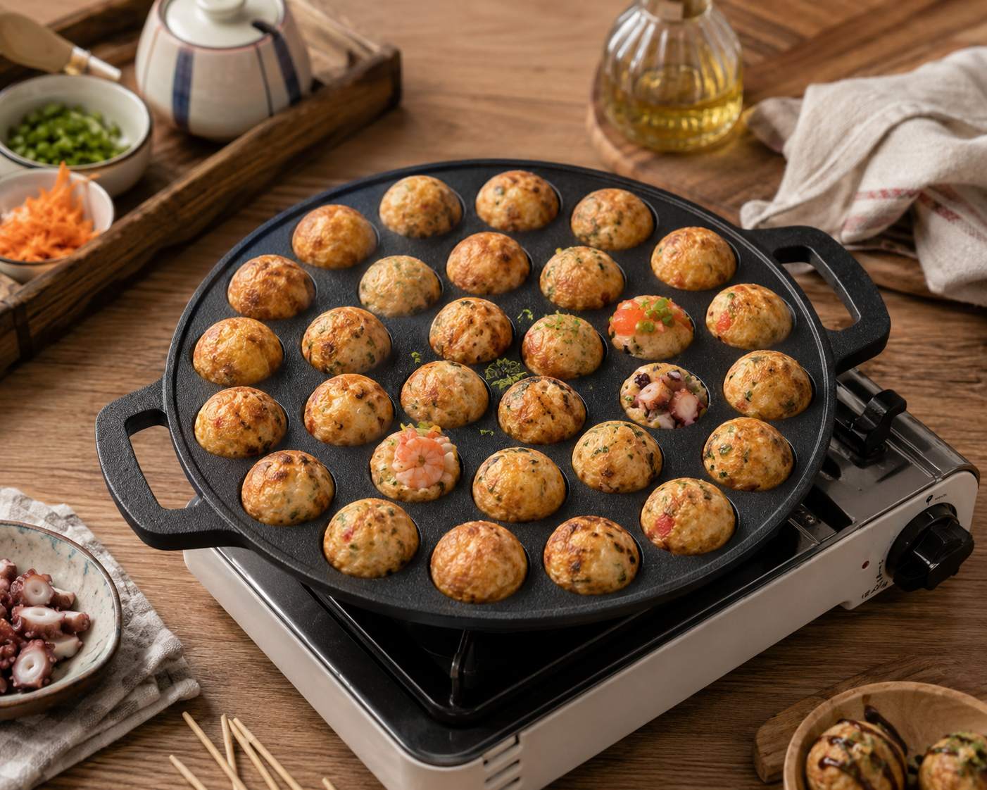 Żeliwna patelnia Takoyaki z 30 otworami