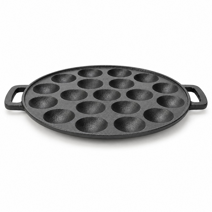 Wstępnie sezonowana patelnia żeliwna Aebleskiver z podw&oacute;jnym uchwytem
