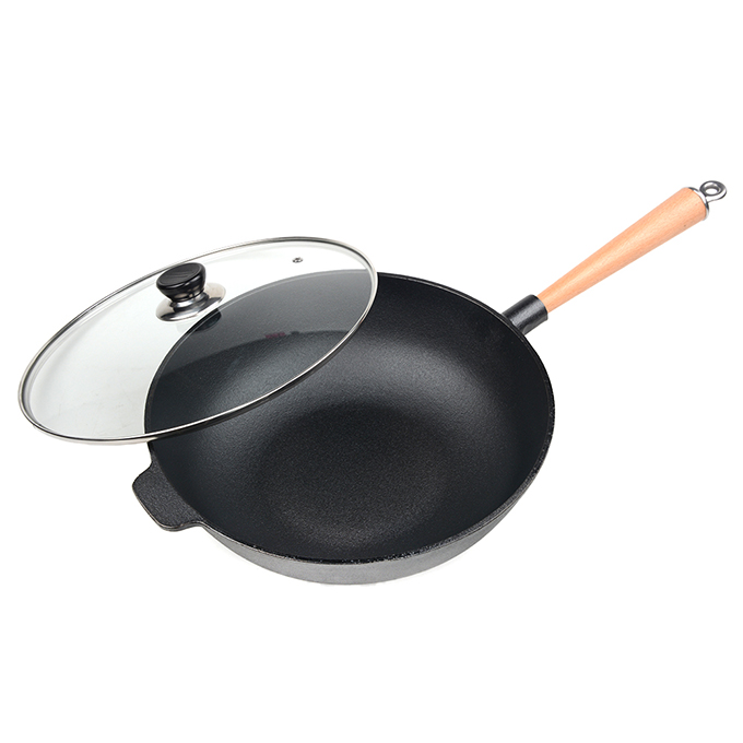 Wok z pojedynczego uchwytu, 31 cm, wstępnie sezonowany, żeliwny