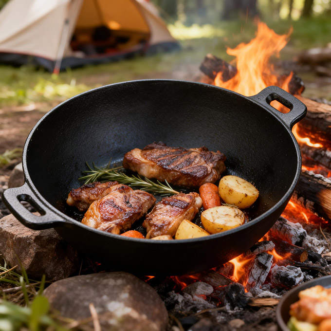 Wok żeliwny 31 cm z pokrywką