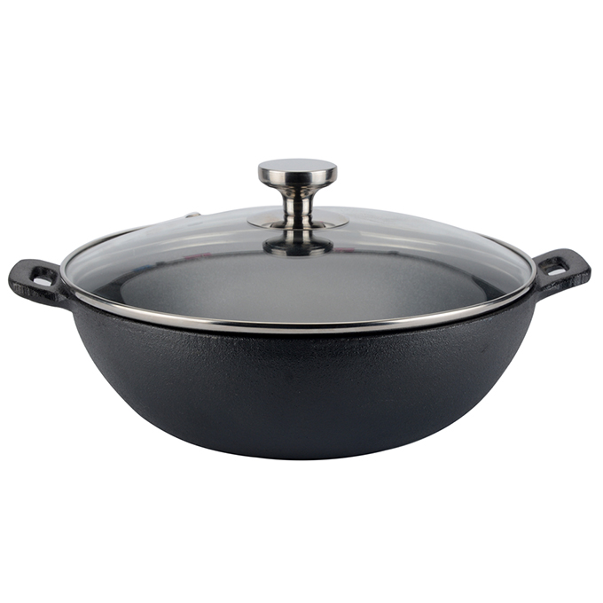 Wok żeliwny 31 cm z pokrywką